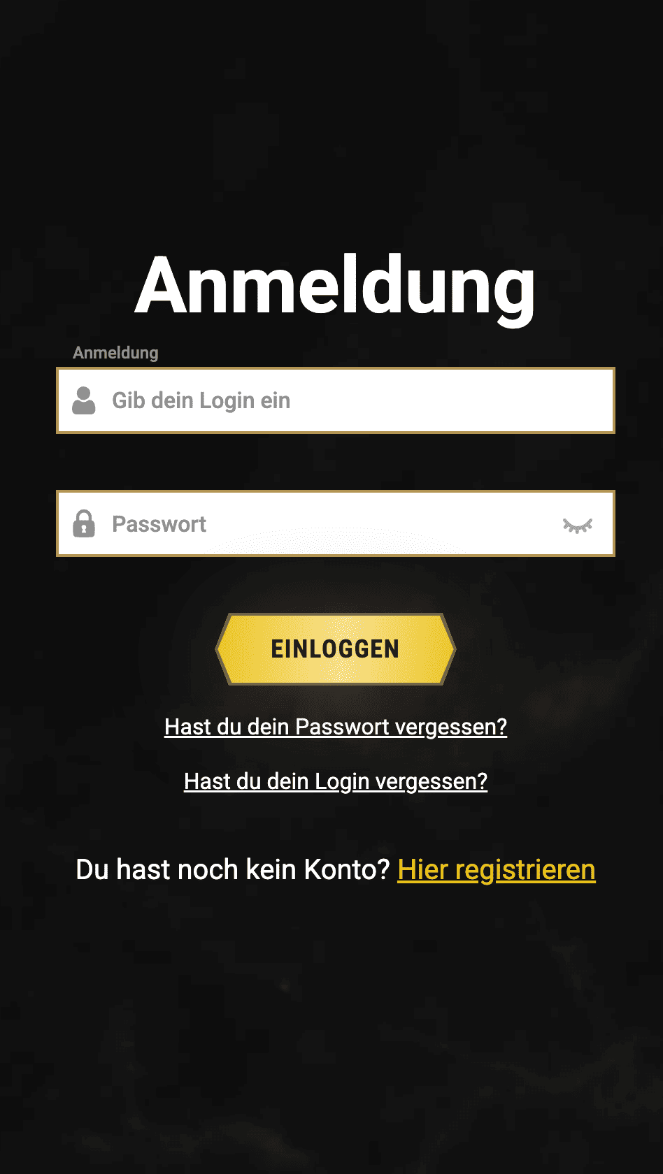 Casinoly Login Oberfläche