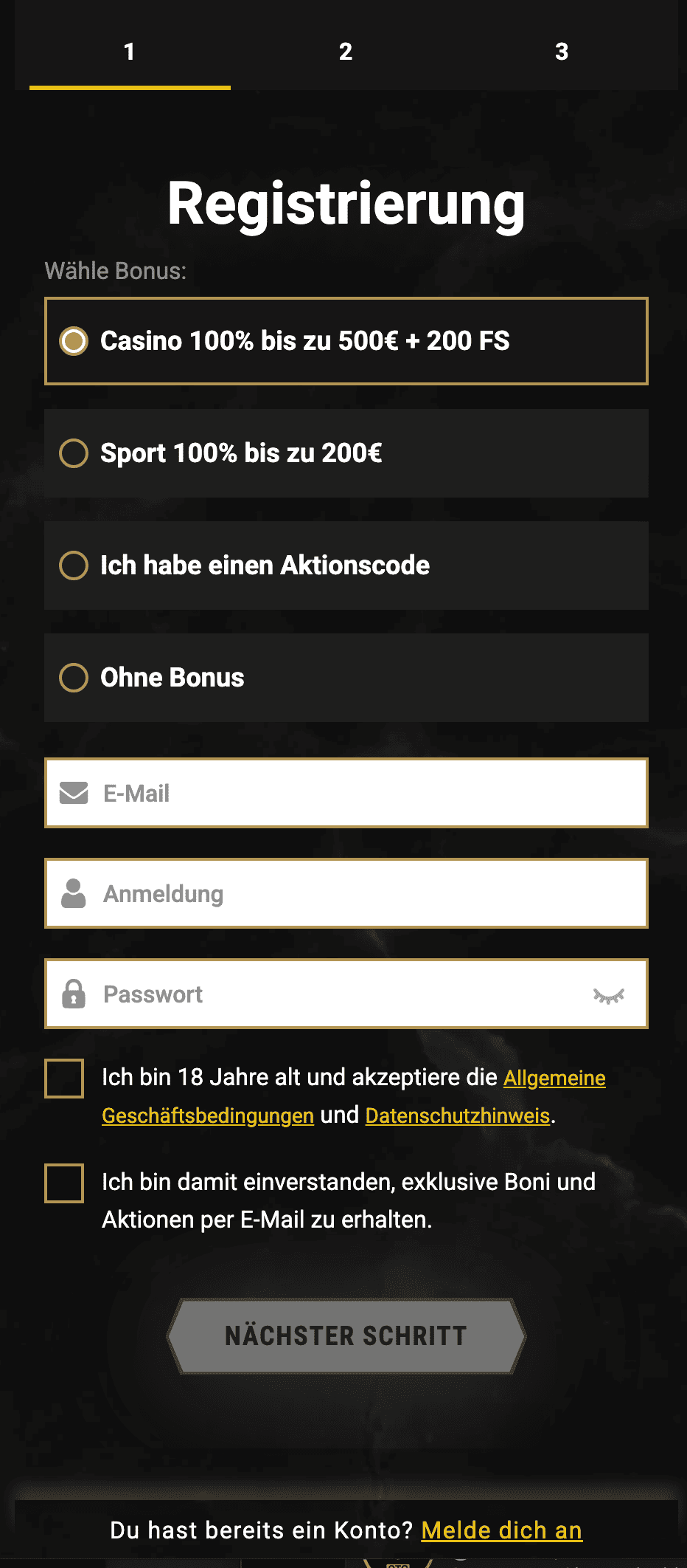 Casinoly Registrierung